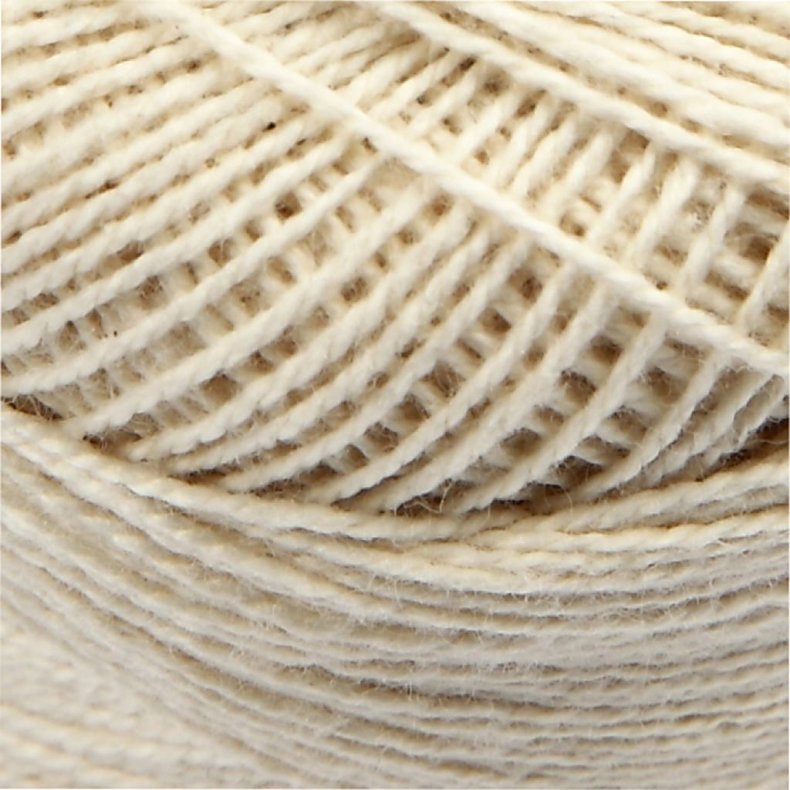 Merceriseret bomuldsgarn, n&aring;l 2-2,5, r&aring;hvid, 125 m, 20 g/ 1 ngl.