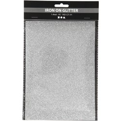 Strygestof, A5, ark 148x210 mm, glitter, s&oslash;lv, 1 ark