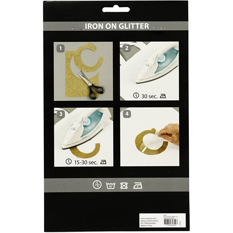 Strygestof, A5, ark 148x210 mm, glitter, s&oslash;lv, 1 ark