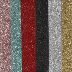 Strygestof, ark 148x210 mm, glitter, ass. farver, 6x10 ark/ 1 pk.