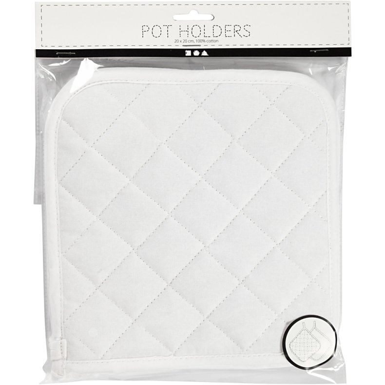 Grydelapper, str. 20x20 cm, 145 g, hvid, 1 par