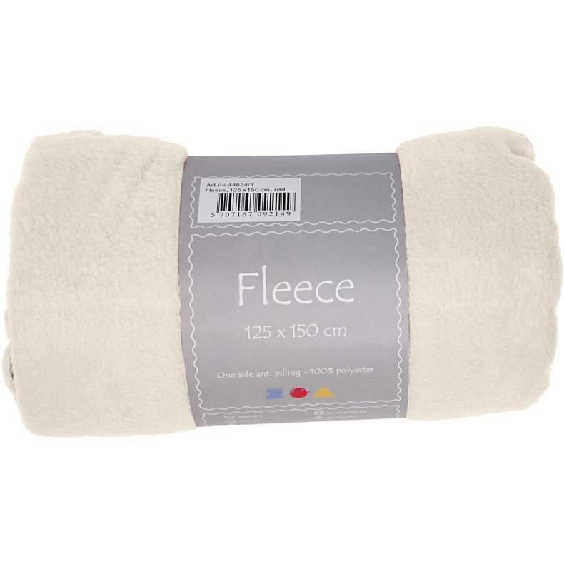 Fleece, L: 125 cm, B: 150 cm, 200 g, r&aring;hvid, 1 stk.
