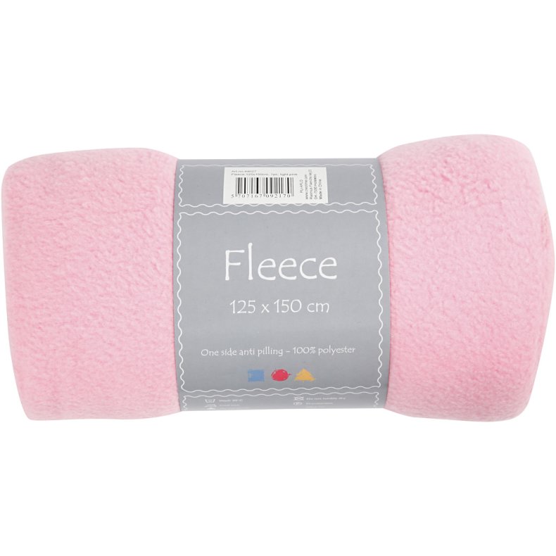 Fleece, L: 125 cm, B: 150 cm, 200 g, lys pink, 1 stk.