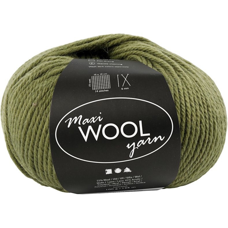 Uldgarn, L: 125 M, olivengr&oslash;n, 100 g/ 1 ngl.
