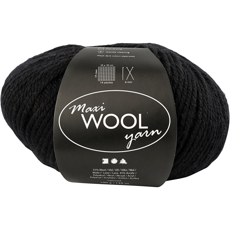 Uldgarn, L: 125 M, sort, 100 g/ 1 ngl.