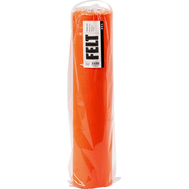 Hobbyfilt, B: 45 cm, tykkelse 1,5-2 mm, 180-200 g, orange, 5 m/ 1 rl.