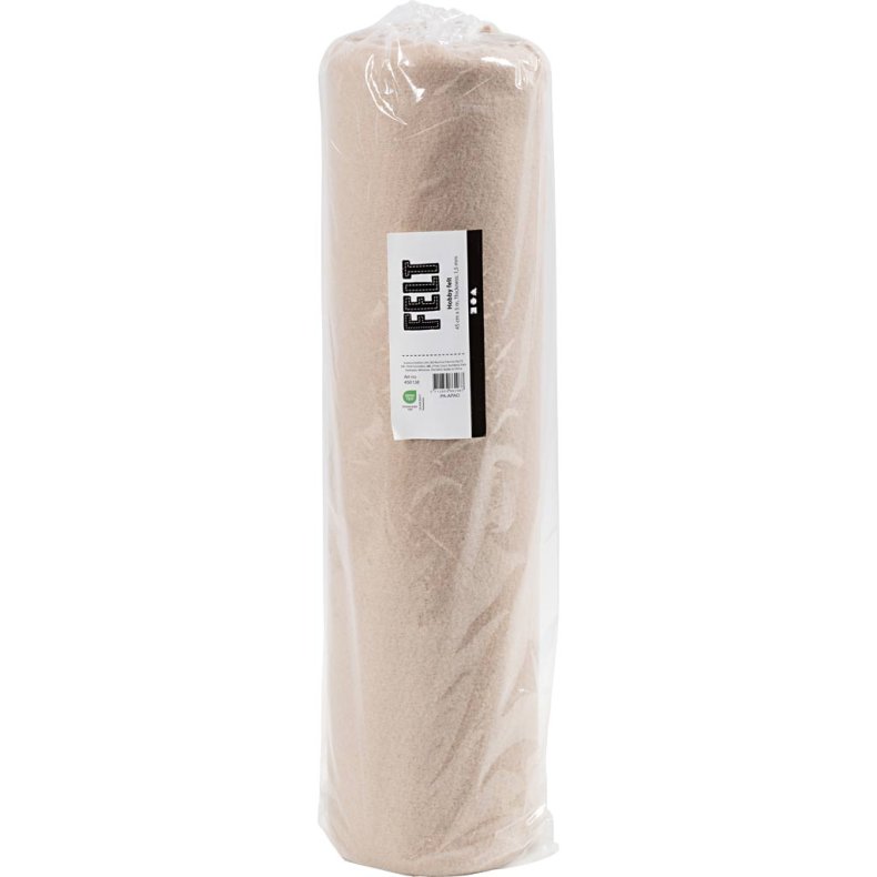 Hobbyfilt, B: 45 cm, tykkelse 1,5-2 mm, 180-200 g, lys pudder, 5 m/ 1 rl.