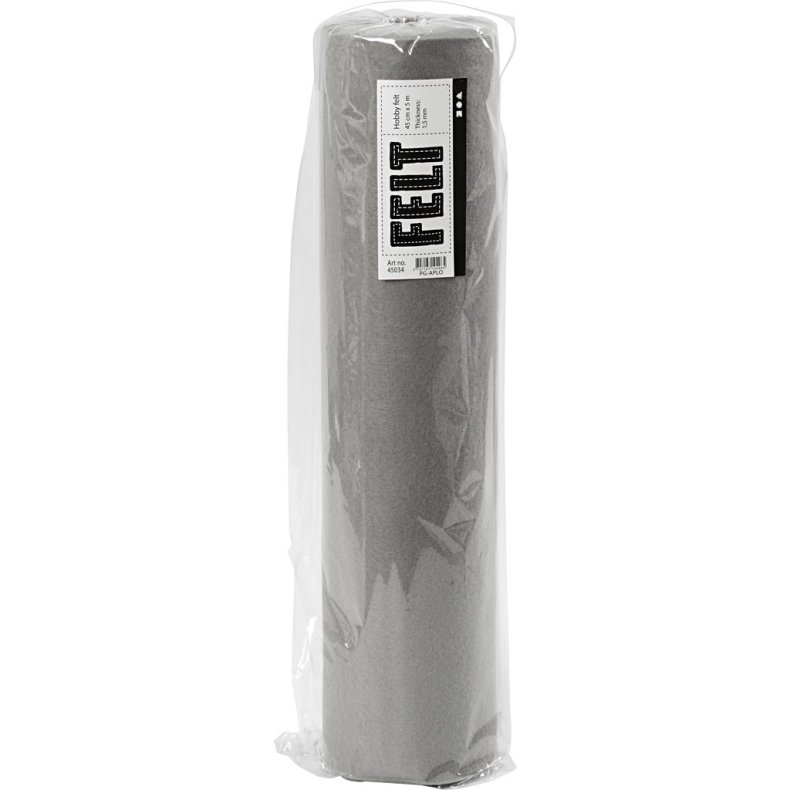 Hobbyfilt, B: 45 cm, tykkelse 1,5-2 mm, 180-200 g, gr&aring;, 5 m/ 1 rl.