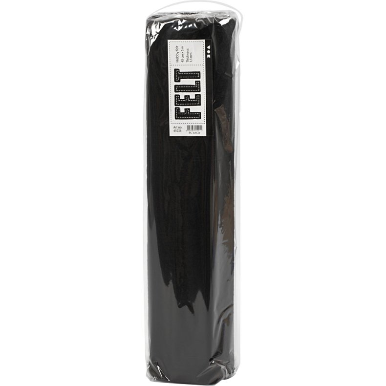 Hobbyfilt, B: 45 cm, tykkelse 1,5-2 mm, 180-200 g, sort, 5 m/ 1 rl.