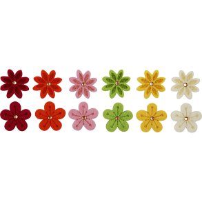 Filtblomster m. rhinsten, diam. 30 mm, tykkelse 2,5 mm, 12 stk./ 1 pk.