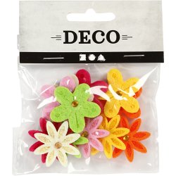 Filtblomster m. rhinsten, diam. 30 mm, tykkelse 2,5 mm, 12 stk./ 1 pk.