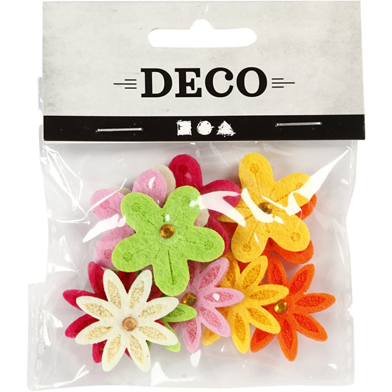 Filtblomster m. rhinsten, diam. 30 mm, tykkelse 2,5 mm, 12 stk./ 1 pk.