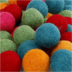 Filtkugler, diam. 20 mm, st&aelig;rke farver, 64 stk./ 1 pk.