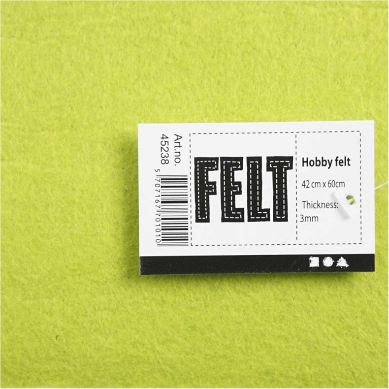 Hobbyfilt, ark 42x60 cm, tykkelse 3 mm, lys gr&oslash;n, 1 ark