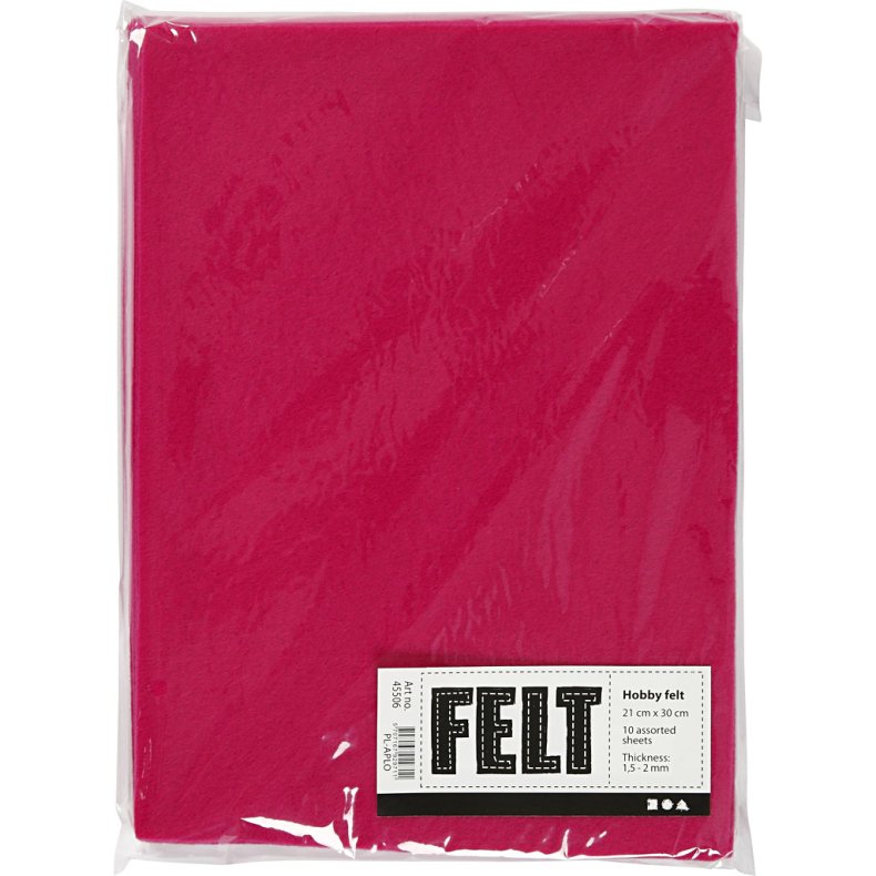 Hobbyfilt, A4, ark 210x297 mm, tykkelse 1,5-2 mm, cerise, 10 ark/ 1 pk.