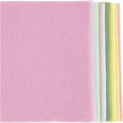 Hobbyfilt, A4, ark 210x297 mm, tykkelse 2 mm, pastelfarver, 10 stk./ 1 pk.