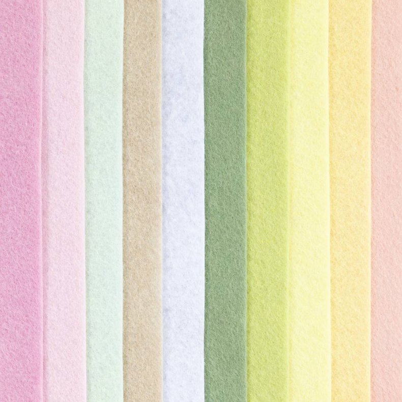 Hobbyfilt, A4, ark 210x297 mm, tykkelse 2 mm, pastelfarver, 10 stk./ 1 pk.