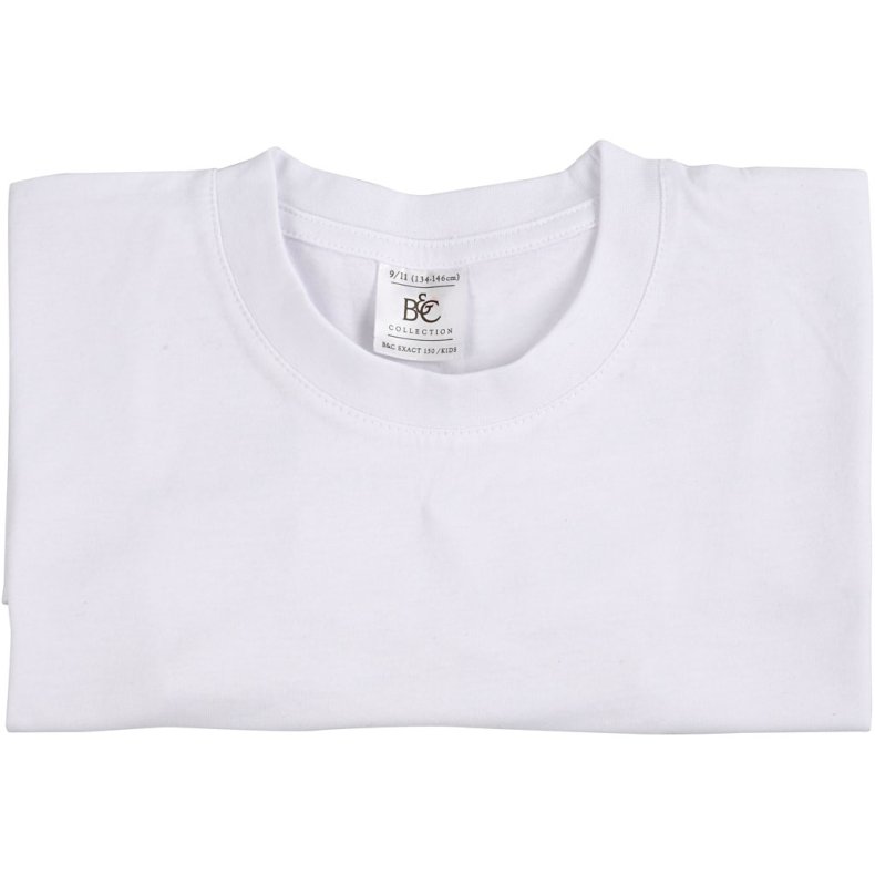 T-shirt, B: 42 cm, str. 9-11 &aring;r, rund hals, 145 g, hvid, 1 stk.