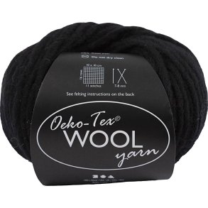 Uldgarn, L: 50 M, pind 8-9, sort, 50 g/ 1 ngl.