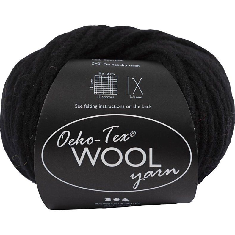 Uldgarn, L: 50 M, pind 8-9, sort, 50 g/ 1 ngl.