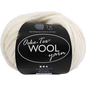 Uldgarn, L: 50 M, pind 8-9, hvid, 50 g/ 1 ngl.
