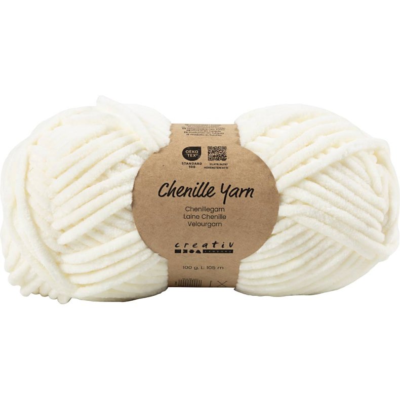 Velourgarn, L: 105 m, pind 5-6, r&aring;hvid, 100 g/ 1 ngl.