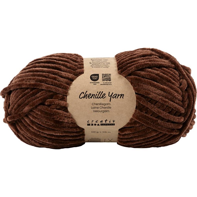 Velourgarn, L: 105 m, pind 5-6, brun, 100 g/ 1 ngl.