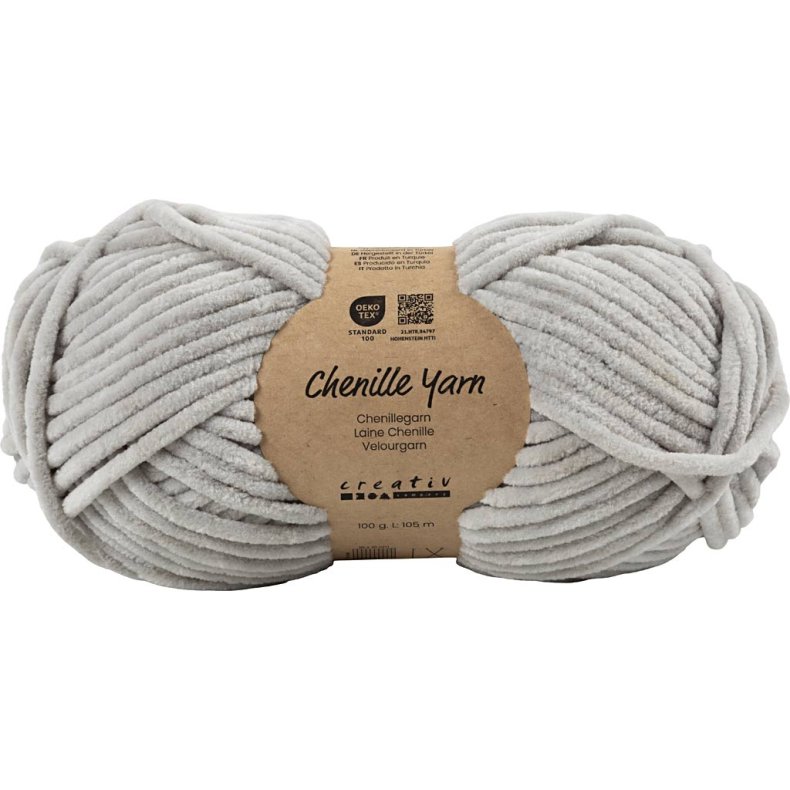 Velourgarn, L: 105 m, pind 5-6, gr&aring;, 100 g/ 1 ngl.