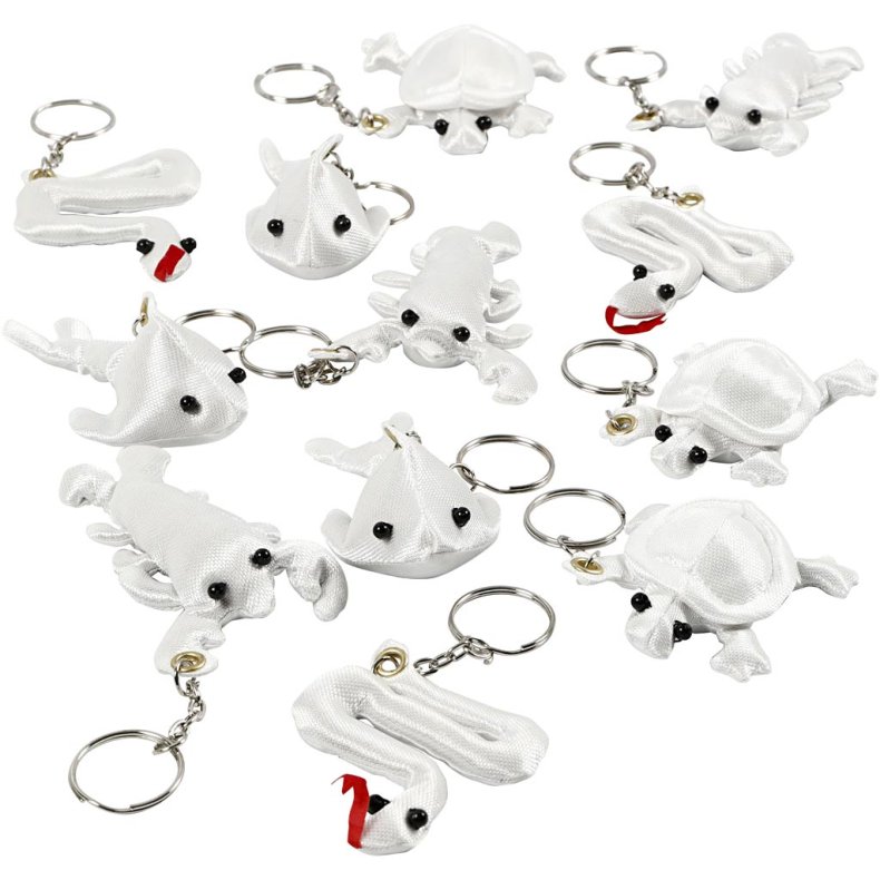 Stoffigurer med n&oslash;glering, str. 4-8 cm, hvid, 4x3 stk./ 1 pk.