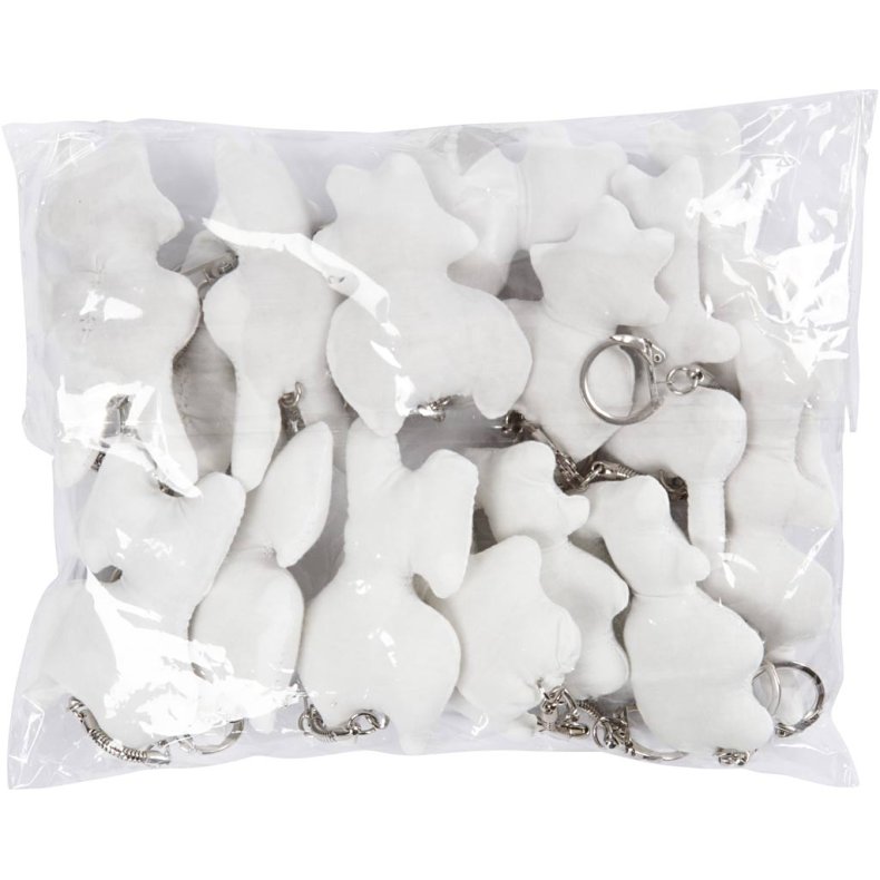 Stoffigurer med n&oslash;glering, str. 6-10 cm, hvid, 15 stk./ 1 pk.