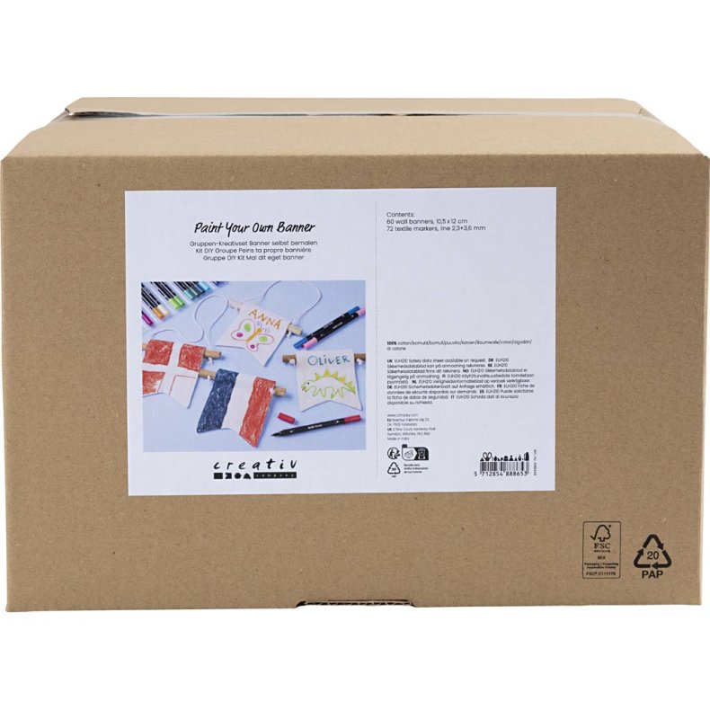 Gruppe DIY Kit Mal dit eget banner, str. 10,5x12 cm, streg 2,3+3,6 mm, ass. farver, 60 stk./ 1 pk.