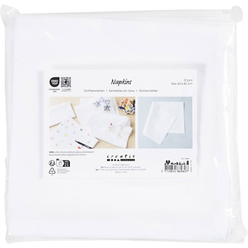 Stofservietter, str. 42x42 cm, 145 g, hvid, 12 stk./ 1 pk.