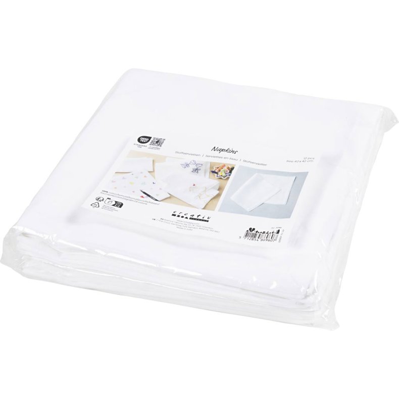 Stofservietter, str. 42x42 cm, 145 g, hvid, 12 stk./ 1 pk.