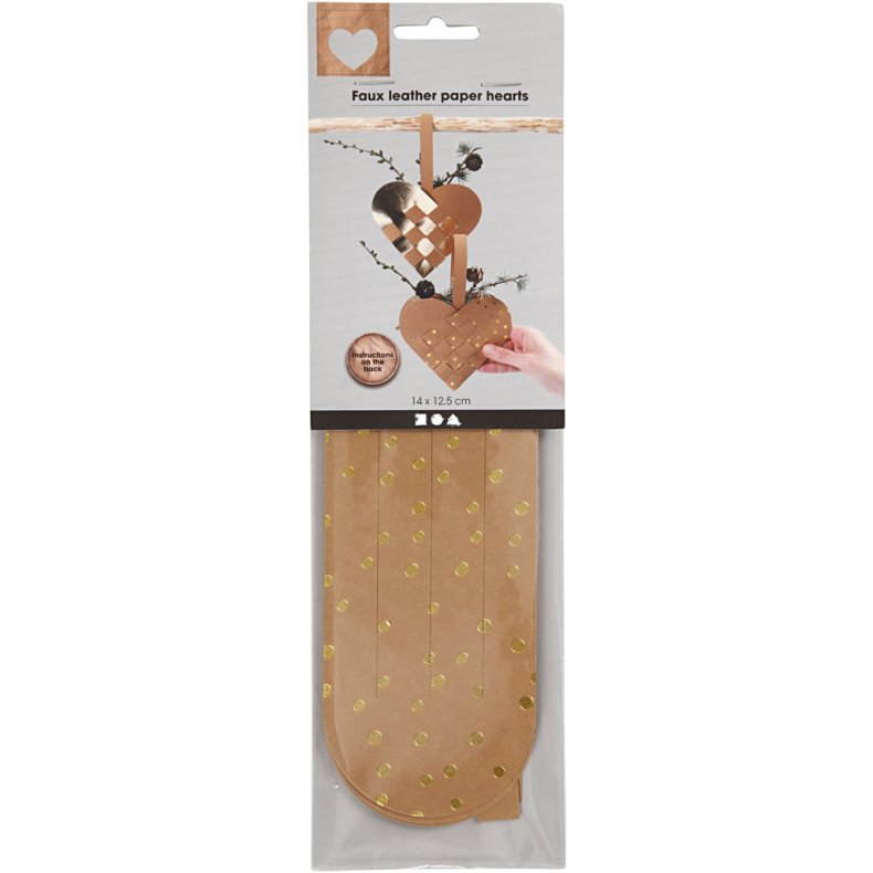 Julehjerter af l&aelig;derpapir, tykkelse 0,55 mm, guld, 1 s&aelig;t