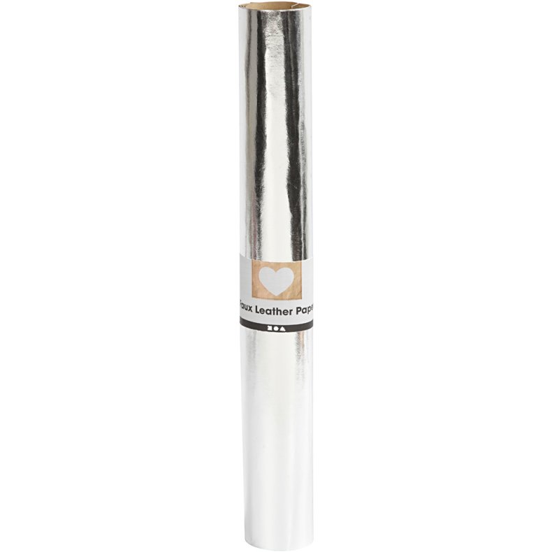 L&aelig;derpapir, B: 49 cm, ensfarvet,folie, 350 g, s&oslash;lv, 1 m/ 1 rl.