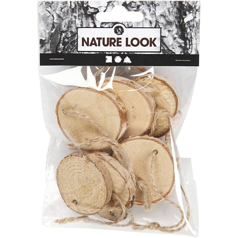 Tr&aelig;skiver med snor, diam. 35-45 mm, tykkelse 7 mm, 7 stk./ 1 pk.