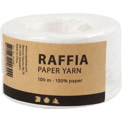Raffia Papirgarn, B: 7-8 mm, hvid, 100 m/ 1 rl.