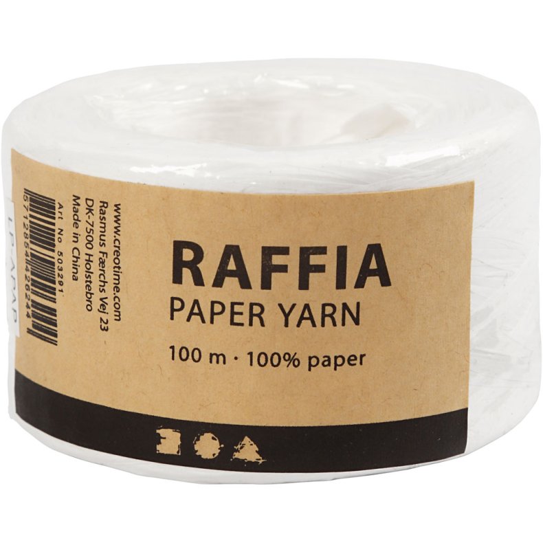 Raffia Papirgarn, B: 7-8 mm, hvid, 100 m/ 1 rl.