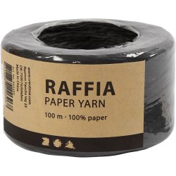 Raffia Papirgarn, B: 7-8 mm, sort, 100 m/ 1 rl.