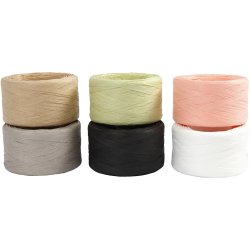 Raffia Papirgarn, B: 7-8 mm, ass. farver, 6x100 m/ 1 pk.