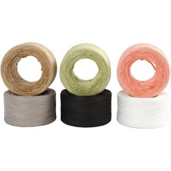 Raffia Papirgarn, B: 7-8 mm, ass. farver, 6x100 m/ 1 pk.