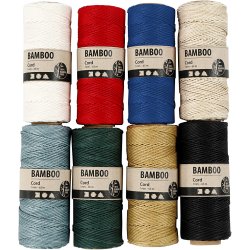 Bambussnor, tykkelse 1 mm, ass. farver, 8x65 m/ 1 s&aelig;t