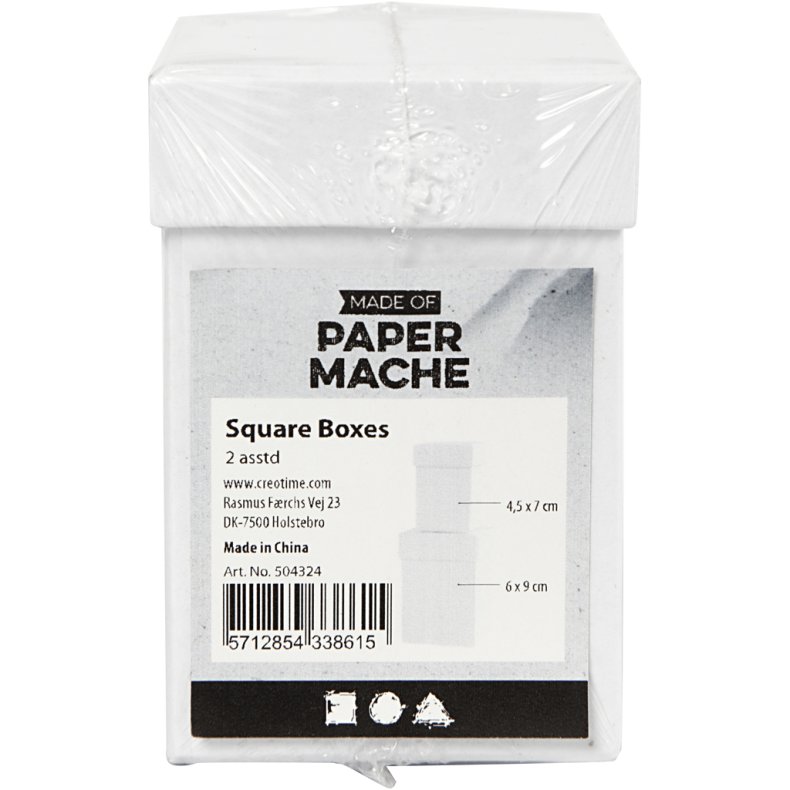 Firkantede &aelig;sker, H: 7+9 cm, str. 4,5+6 cm, hvid, 2 stk./ 1 s&aelig;t