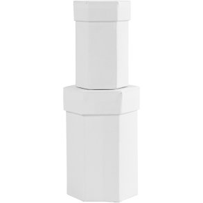 Sekskantede æsker, H: 7+9 cm, str. 4,5+6 cm, hvid, 2 stk./ 1 sæt