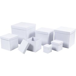 &AElig;sker, firkantede, H: 7,5+10+13+15+18+20+23 cm, str. 7,5+10+13+15+18+20+23 cm, hvid, 7 stk./ 1 s&aelig;t