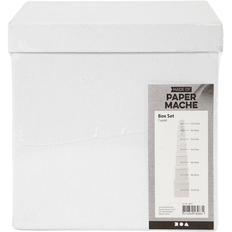 &AElig;sker, firkantede, H: 7,5+10+13+15+18+20+23 cm, str. 7,5+10+13+15+18+20+23 cm, hvid, 7 stk./ 1 s&aelig;t