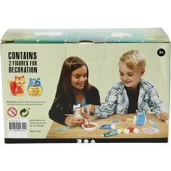 Spareb&oslash;sse, ugle og r&aelig;v, H: 9 cm, hvid, 2 stk./ 1 pk.