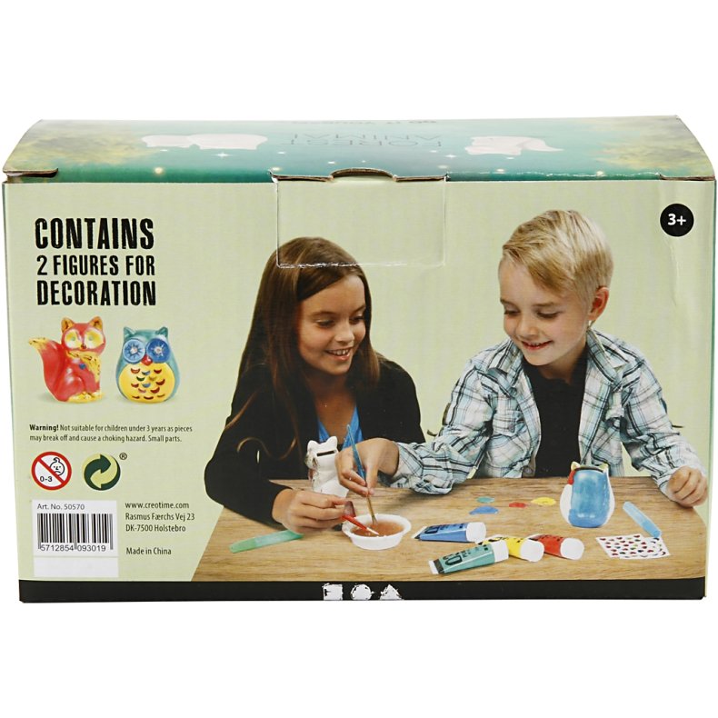 Spareb&oslash;sse, ugle og r&aelig;v, H: 9 cm, hvid, 2 stk./ 1 pk.