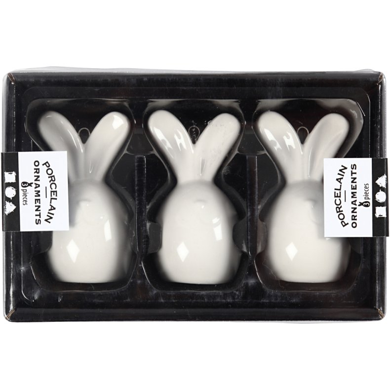 Hare, H: 6,7 cm, diam. 3,6 cm, hvid, 3 stk./ 1 pk.
