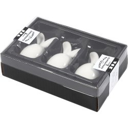 Hare, H: 6,7 cm, diam. 3,6 cm, hvid, 3 stk./ 1 pk.